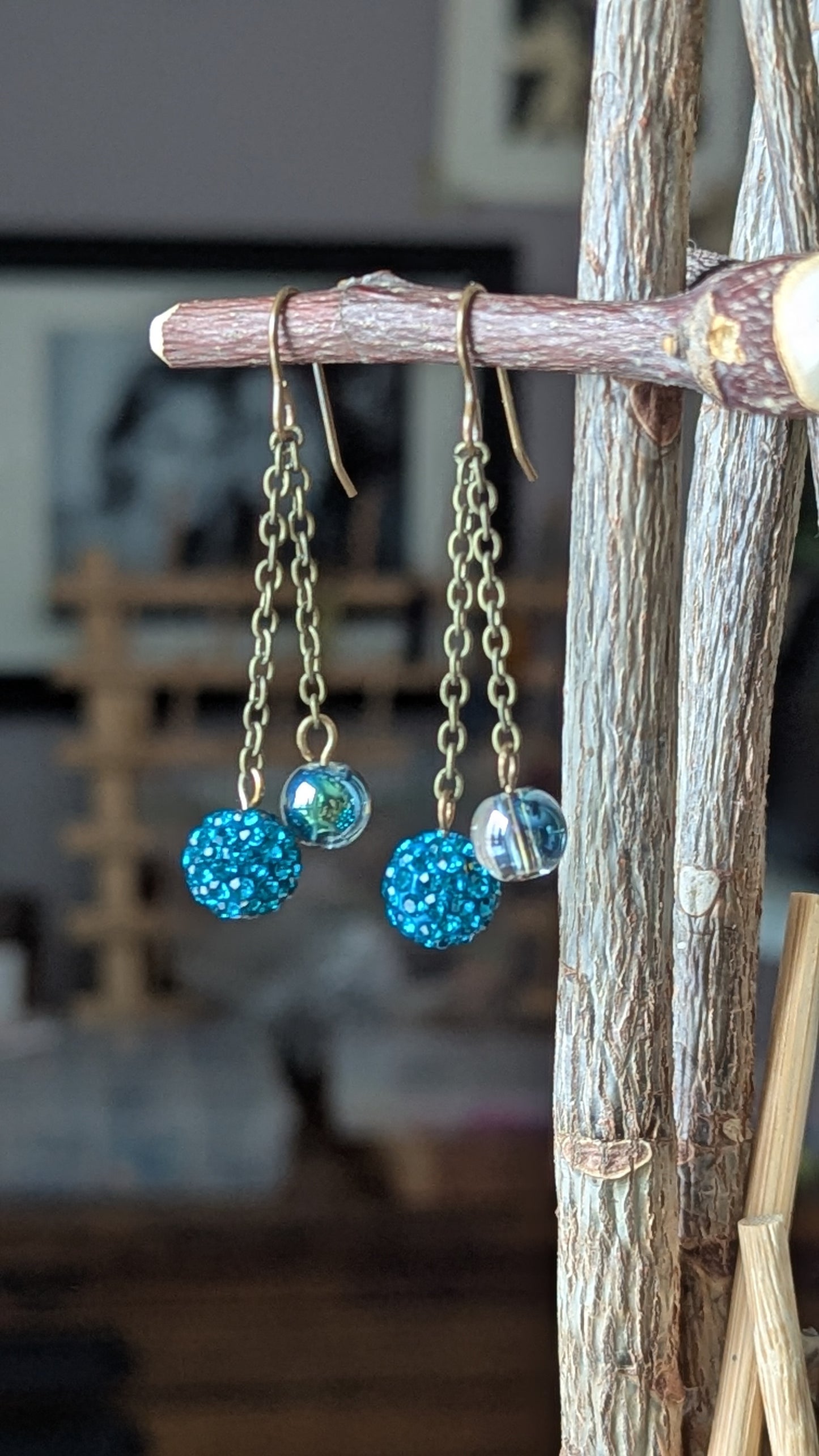 Brass Chain Dangle Earrings with Beads