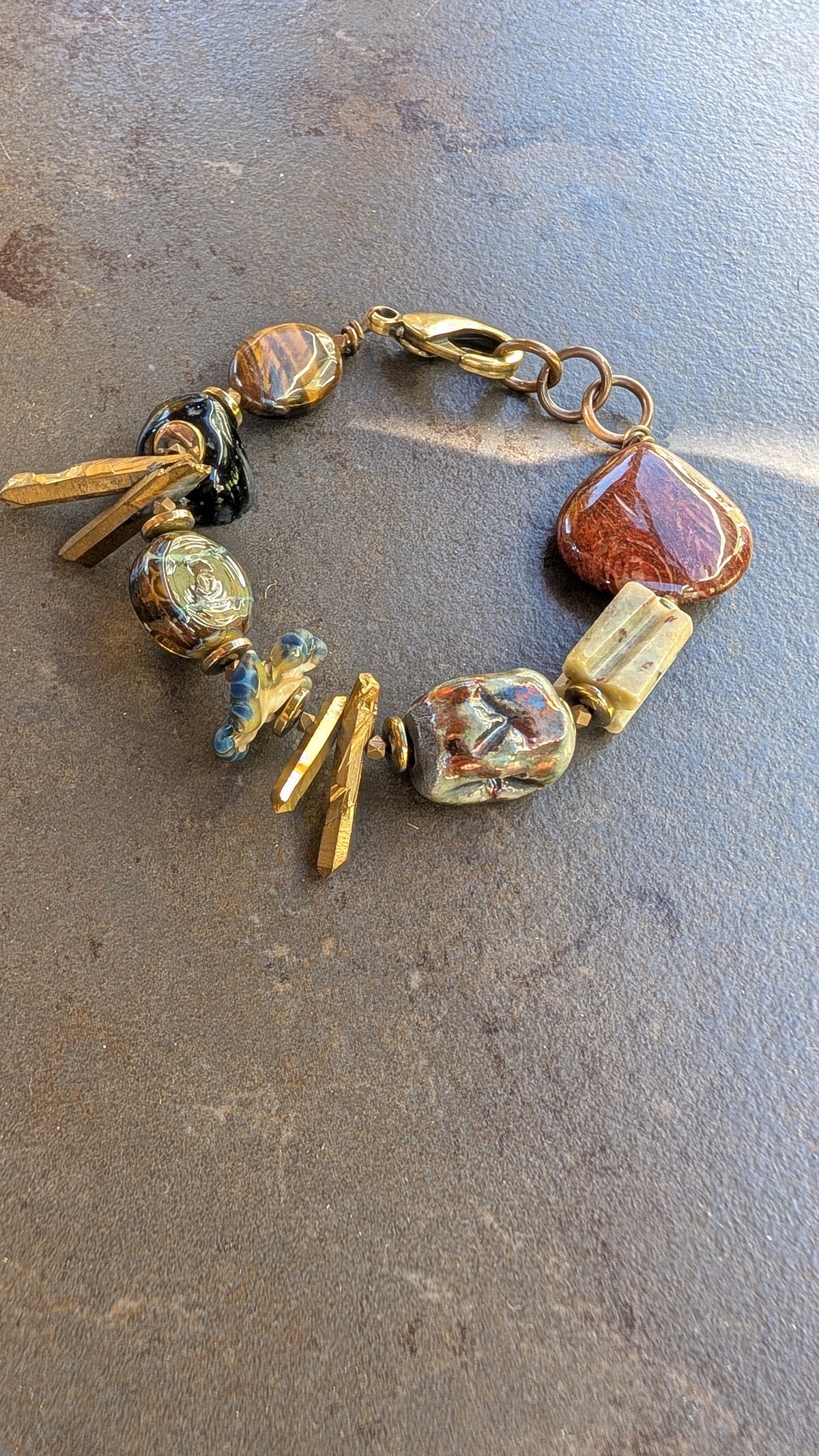 Mixed Media Beaded Bracelet (Browns)