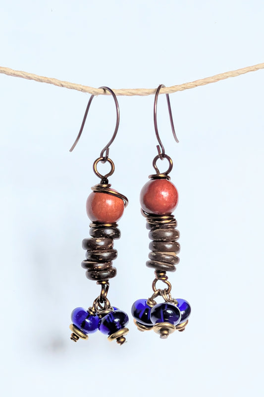 Wood and Glass Earrings