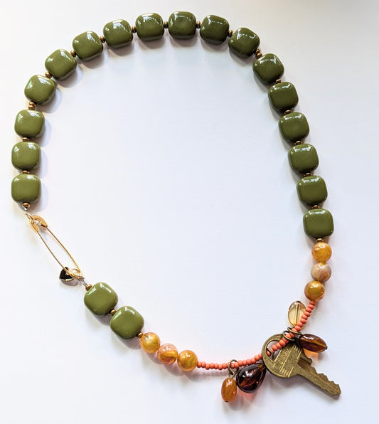 Beaded Necklace with Brass Key