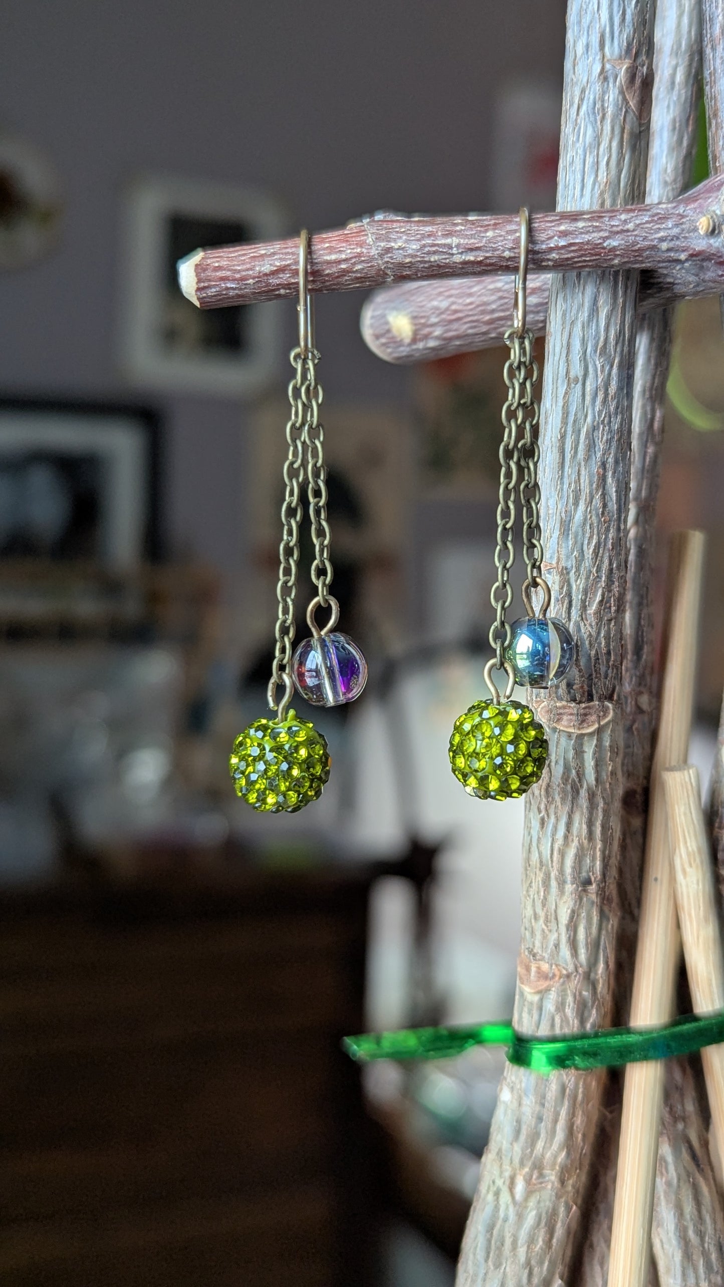 Brass Chain Dangle Earrings with Beads