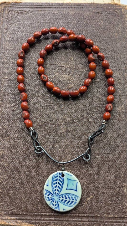 Porcelain Pendant and Wire Necklace