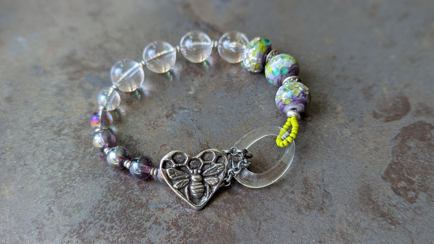 Beaded Bracelet with Bee Button
