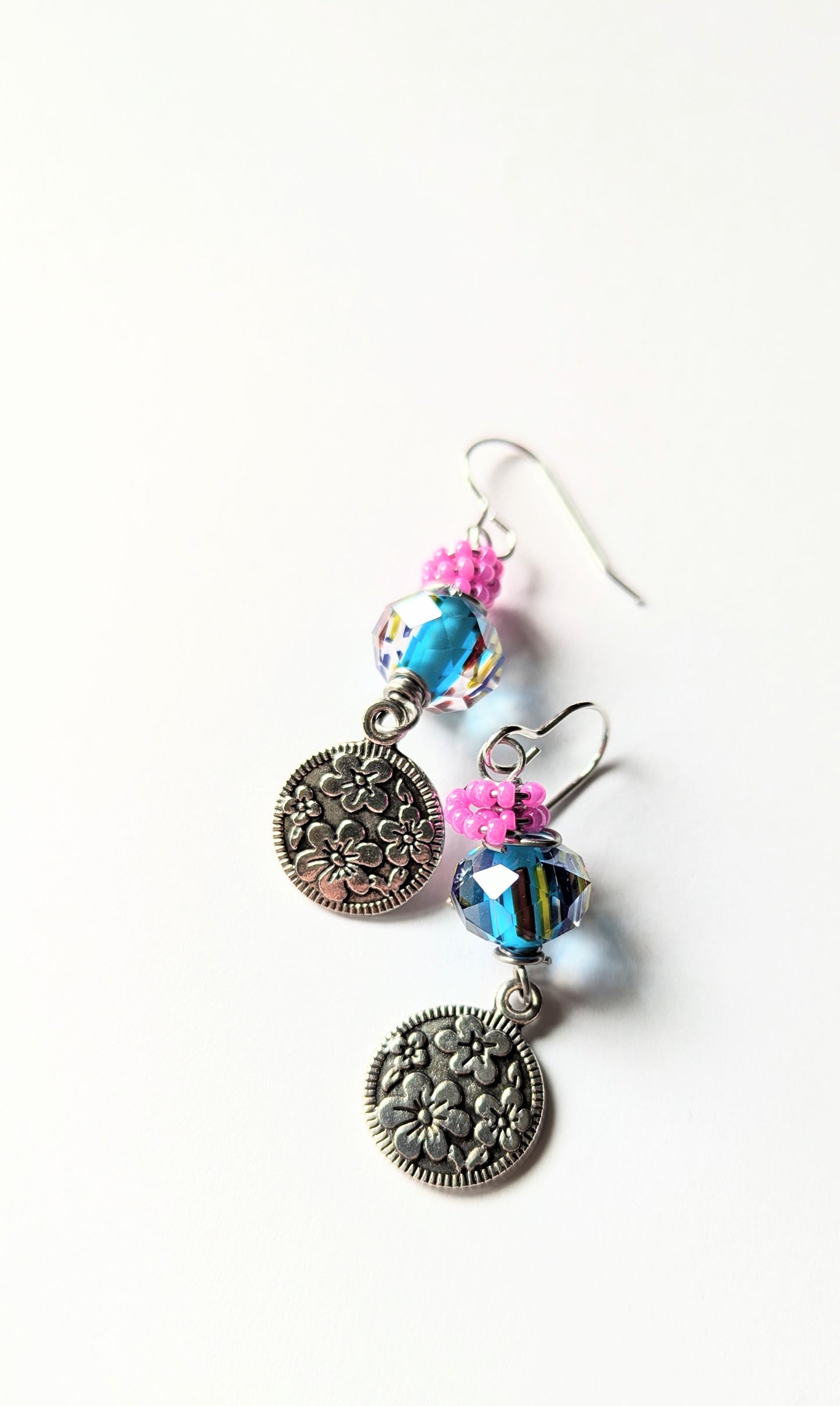 Pewter and Glass Florals Earrings
