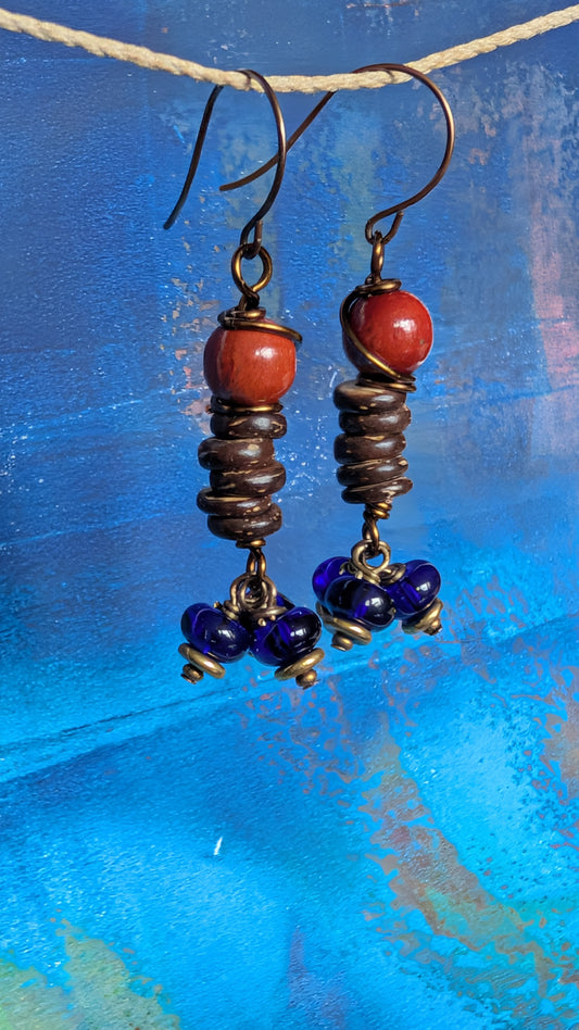 Wood and Glass Earrings