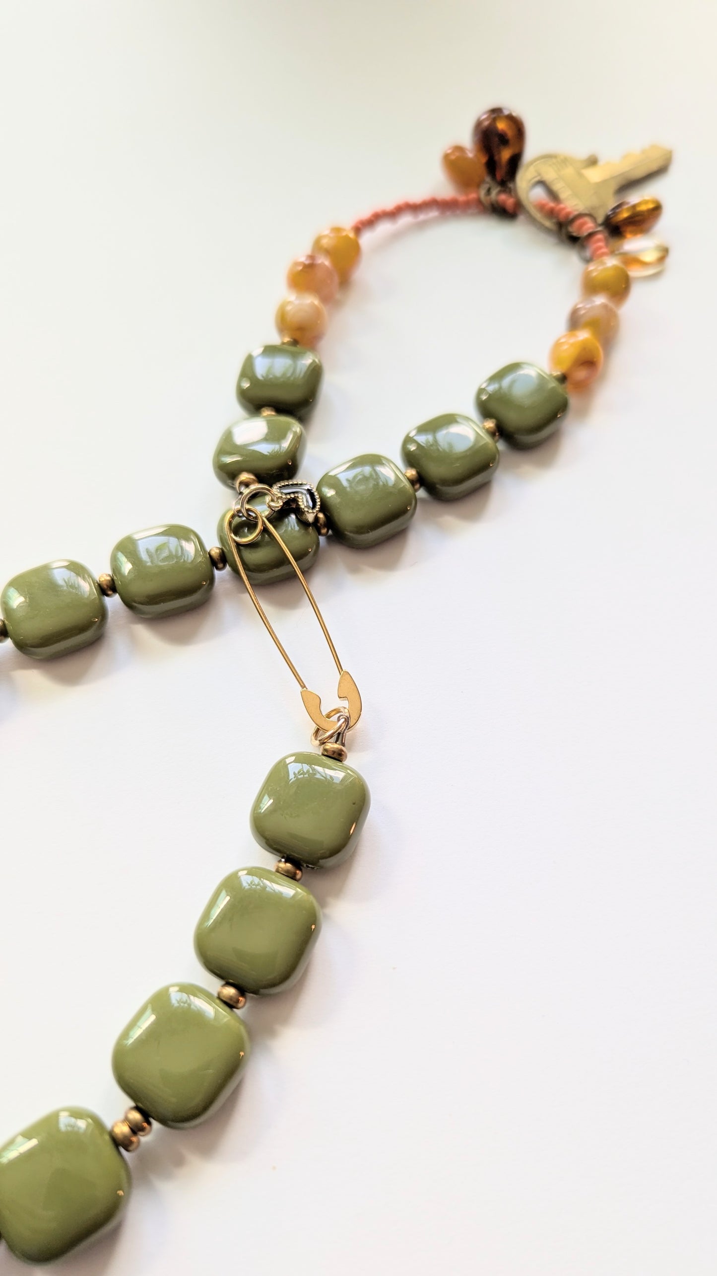 Beaded Necklace with Brass Key