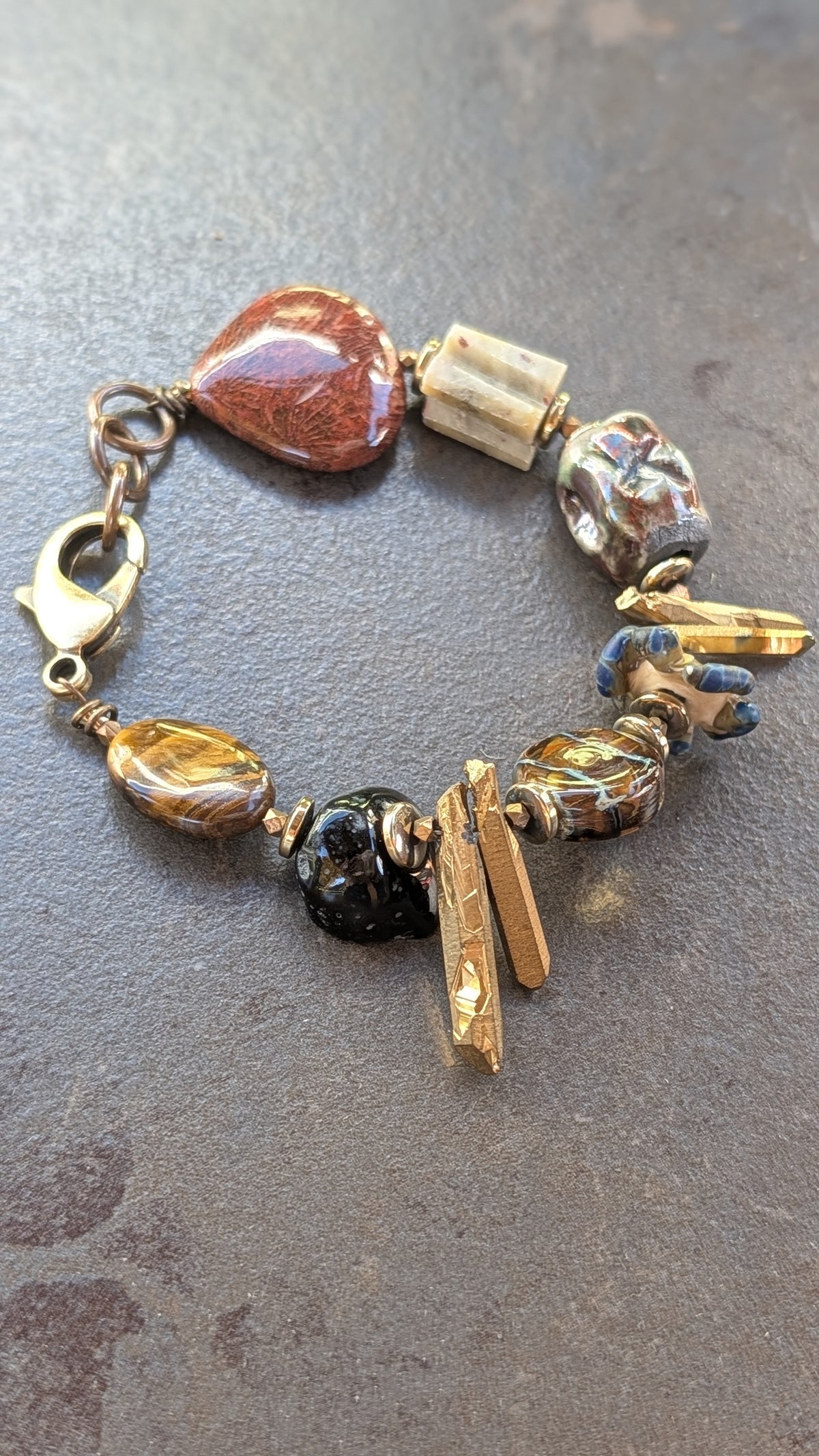 Mixed Media Beaded Bracelet (Browns)