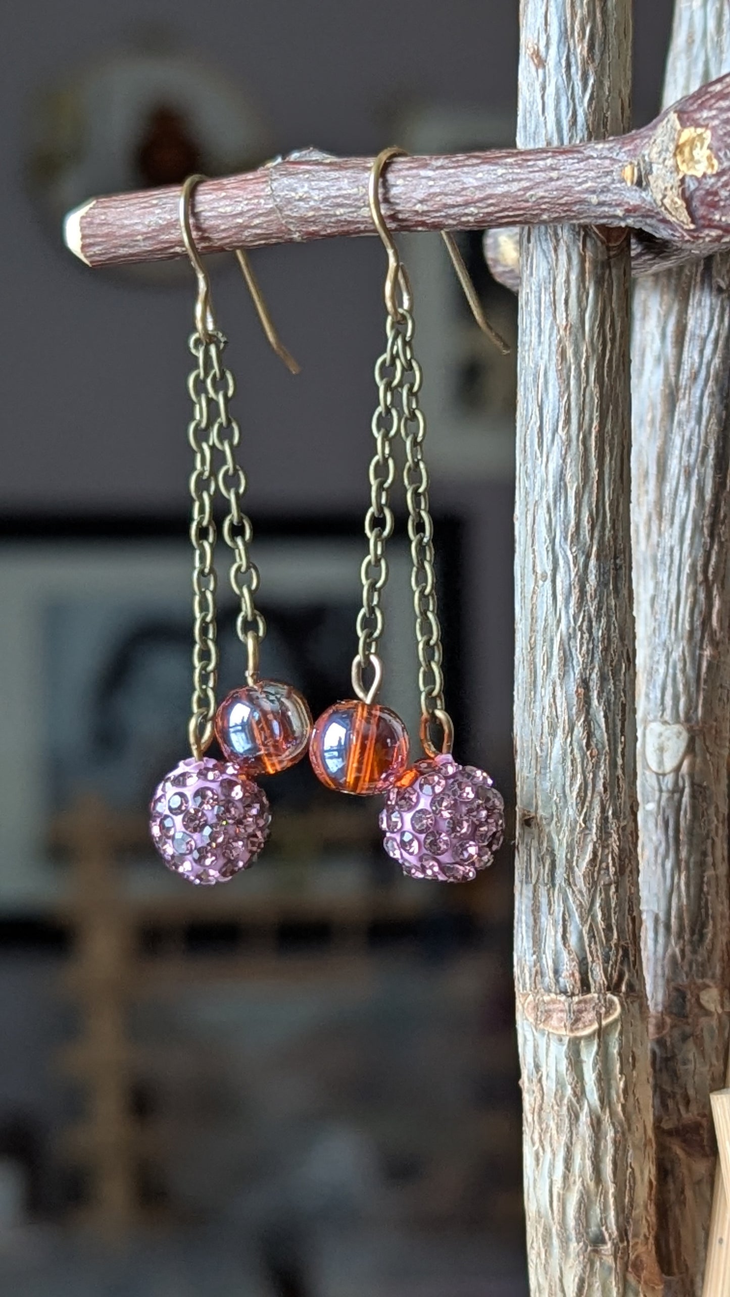 Brass Chain Dangle Earrings with Beads