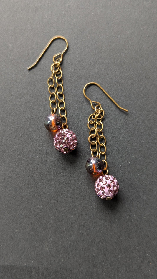 Brass Chain Dangle Earrings with Beads