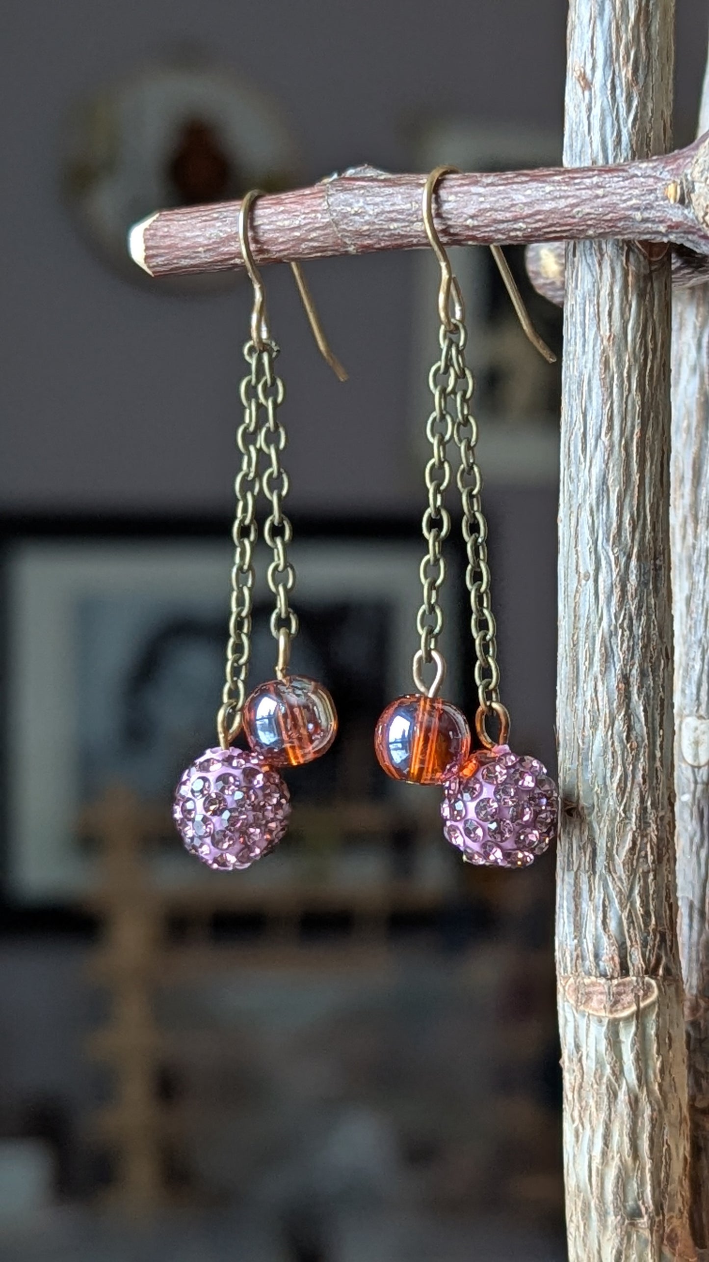Brass Chain Dangle Earrings with Beads