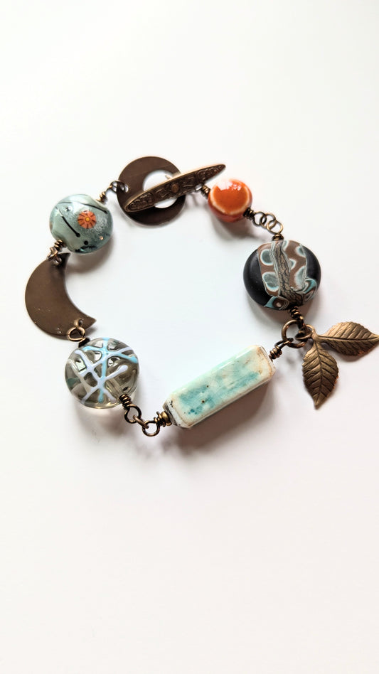 Mixed Media Bracelet with Brass Findings
